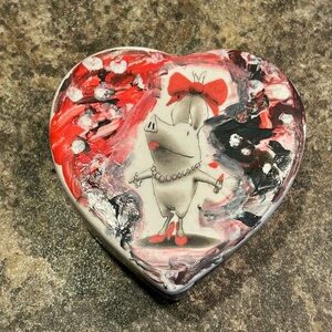 Heart-Shaped Decorative Box with Pig Design